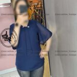 آستین کلوش آبی کاربنی