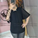 آستین کلوش آبی کاربنی