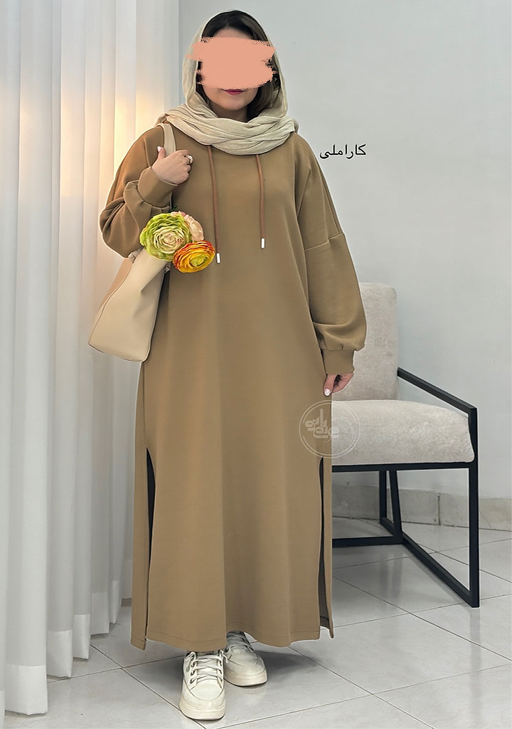 پیراهن-ماکسی-کلاه-دار-2-کاراملی