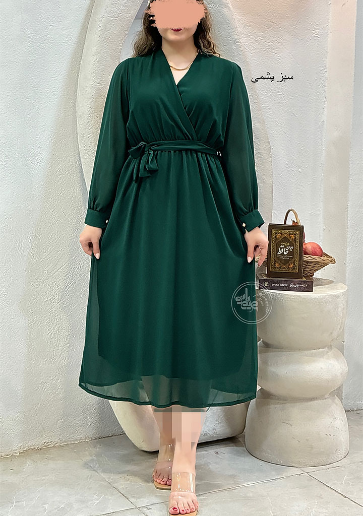 پیراهن-حریر-سلنا-سبز-یشمی