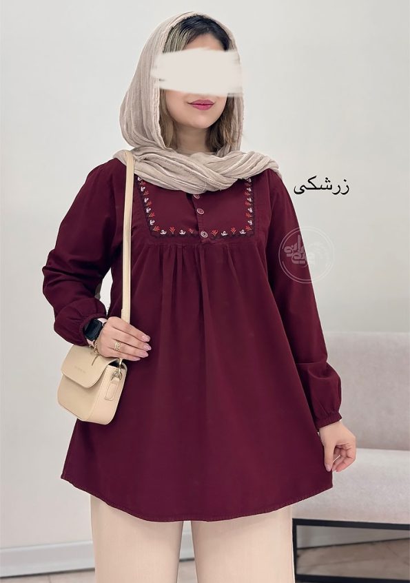 مانتو-گلدوزی-ماهلین-زرشکی