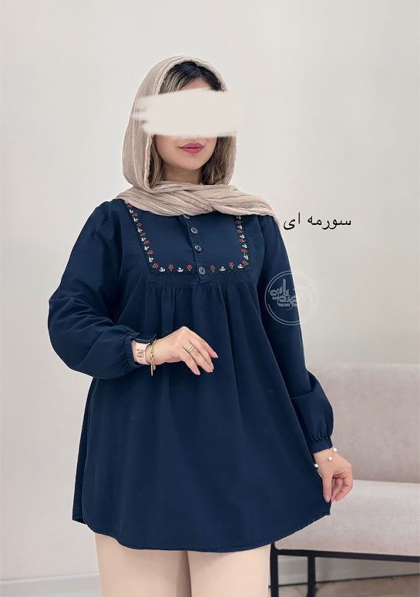 مانتو-گلدوزی-ماهلین-سرمه-ای