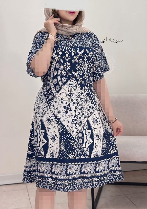 پیراهن-نخی-لنا-سرمه-ای