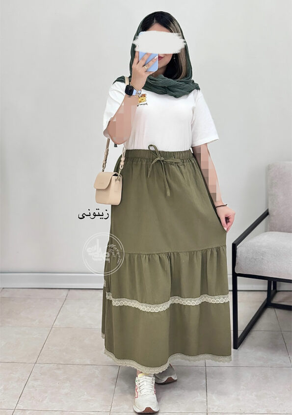 دامن-لینن-لوسیا-زیتونی