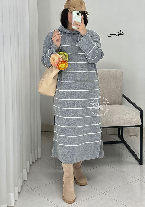 کفتان-بافت-کلاه-دار-طوسی