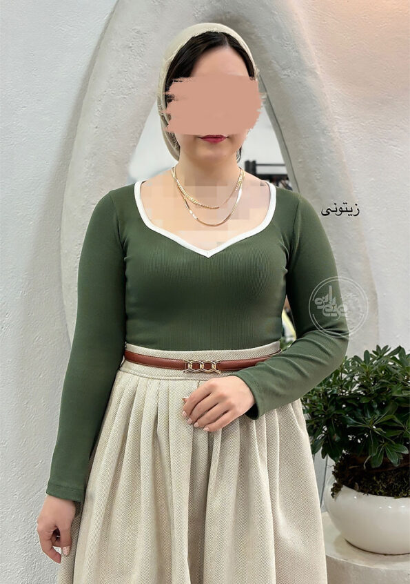 بلوز-یقه-دلبری-زیتونی