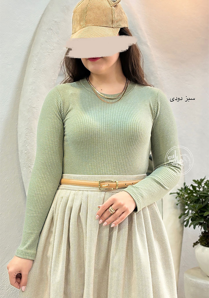 بلوز-یقه-گرد-کرکره-ای-سبز-دودی بلوز-یقه-گرد-کرکره-ای-سبز-دودی