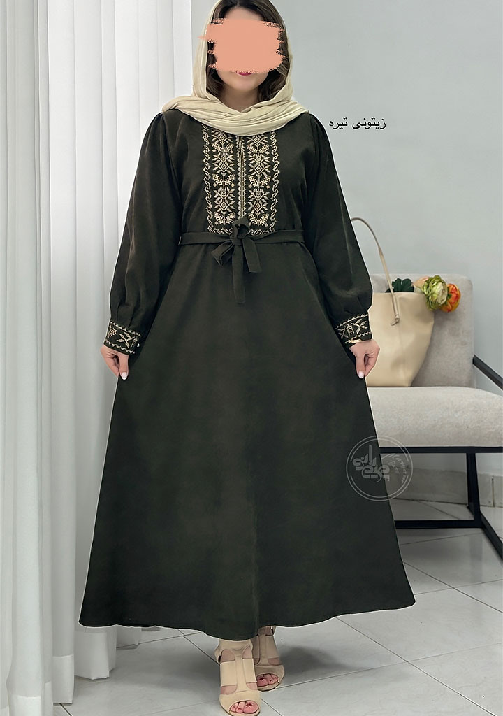 پیراهن-مانتویی-سنتی-زیتونی-تیره پیراهن-مانتویی-سنتی-زیتونی-تیره