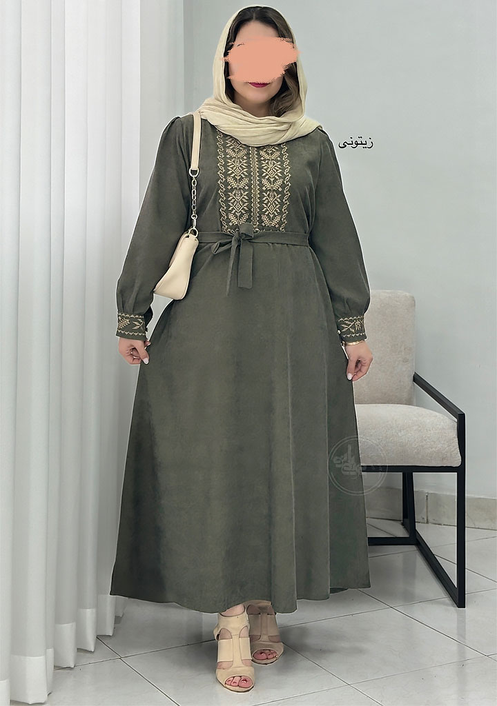 پیراهن-مانتویی-سنتی-زیتونی پیراهن-مانتویی-سنتی-زیتونی