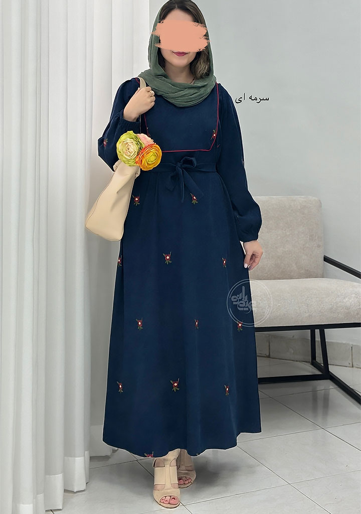 پیراهن-گلدوزی-یسنا-سرمه-ای پیراهن-گلدوزی-یسنا-سرمه-ای