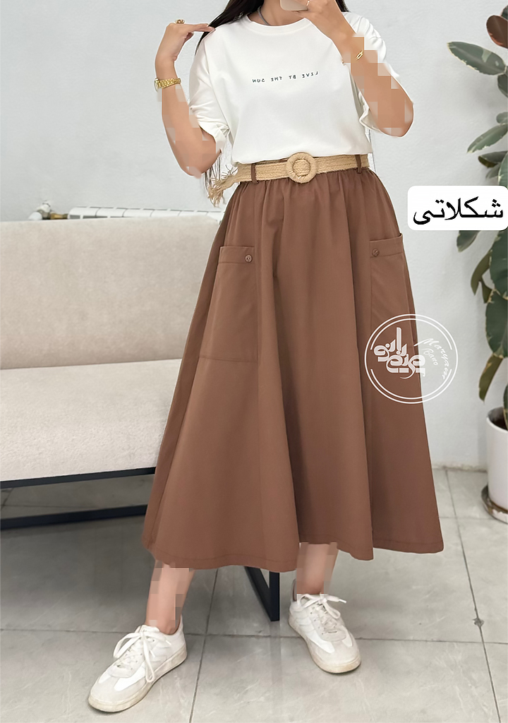 دامن-لینن-یسنا-شکلاتی دامن-لینن-یسنا-شکلاتی