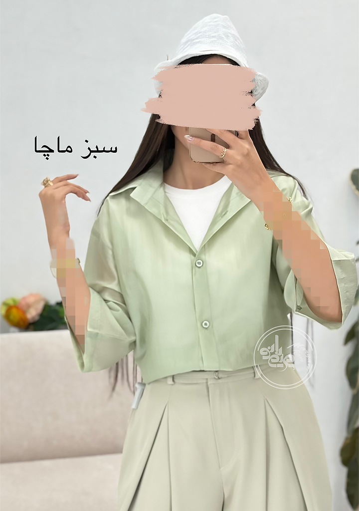 شومیز-شیشه-ای-آیرا-سبز-ماچا شومیز-شیشه-ای-آیرا-سبز-ماچا