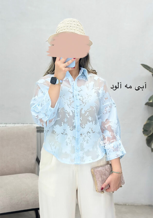 شومیز-شیشه-ای-گلدار-آبی-مه-آلود