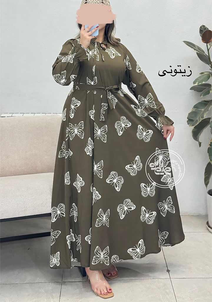 پیراهن-بلند-پروانه-زیتونی پیراهن-بلند-پروانه-زیتونی
