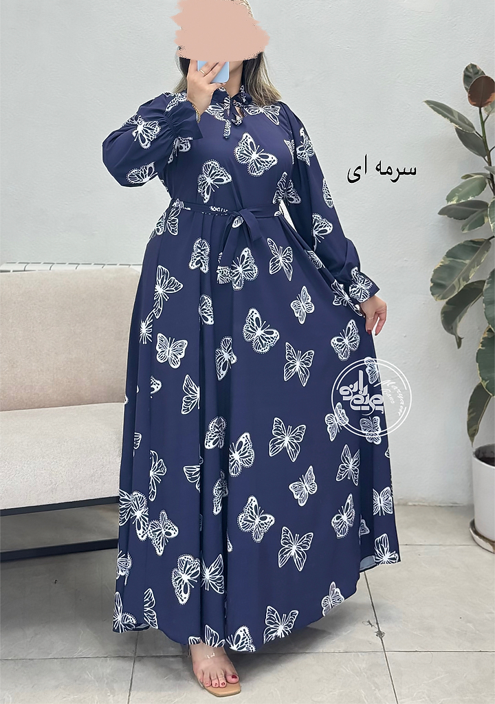 پیراهن-بلند-پروانه-سرمه-ای پیراهن-بلند-پروانه-سرمه-ای