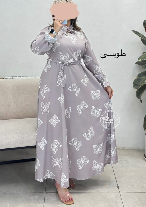 پیراهن-بلند-پروانه-طوسی