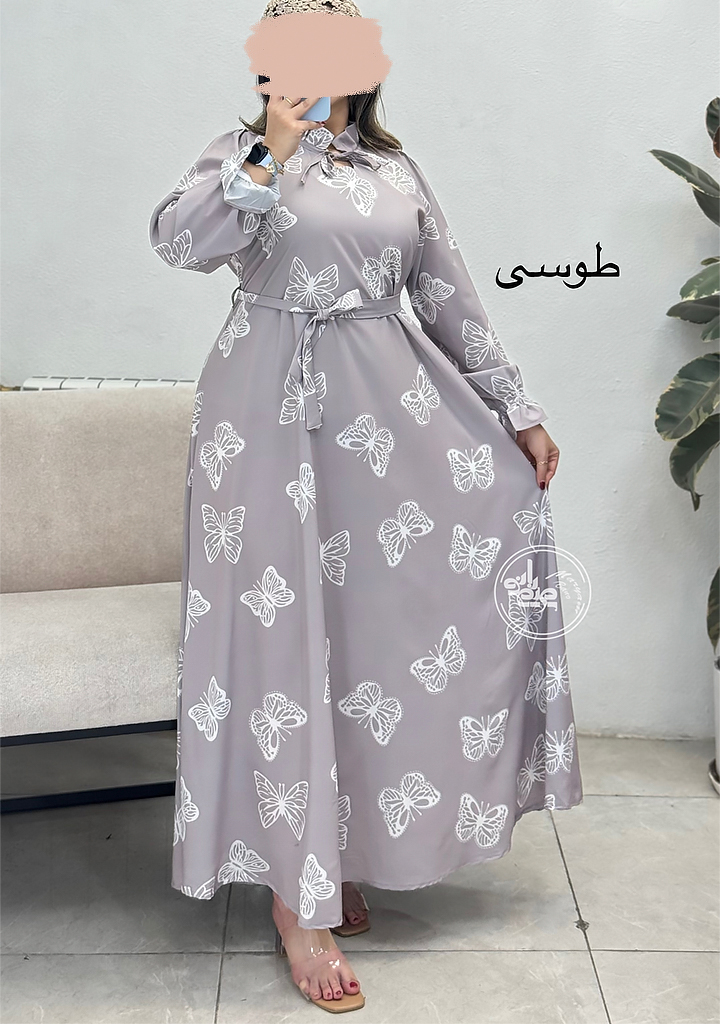پیراهن-بلند-پروانه-طوسی پیراهن-بلند-پروانه-طوسی