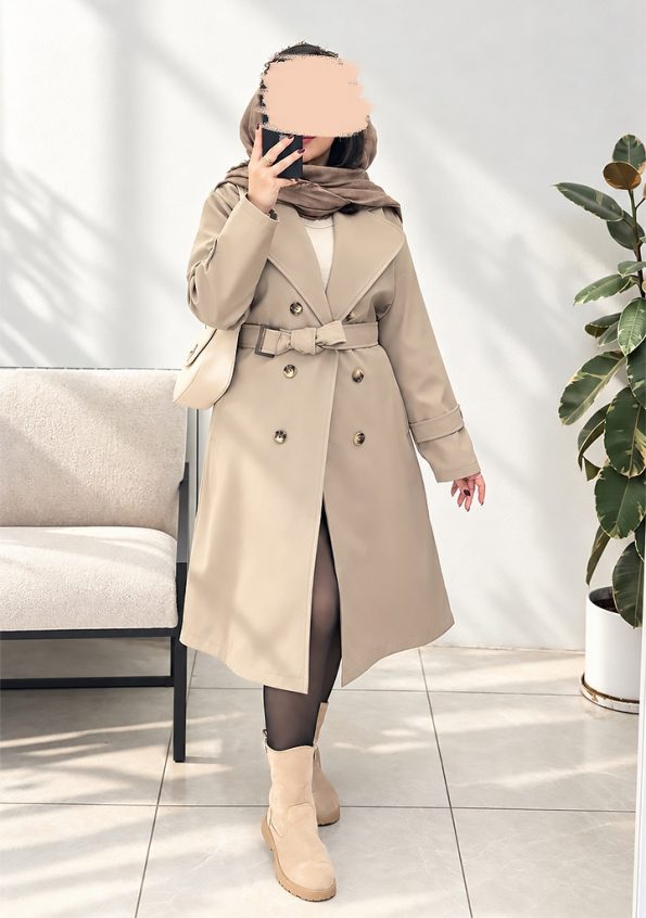 ترنچ-کت-آستردار-ترنم-خاکی